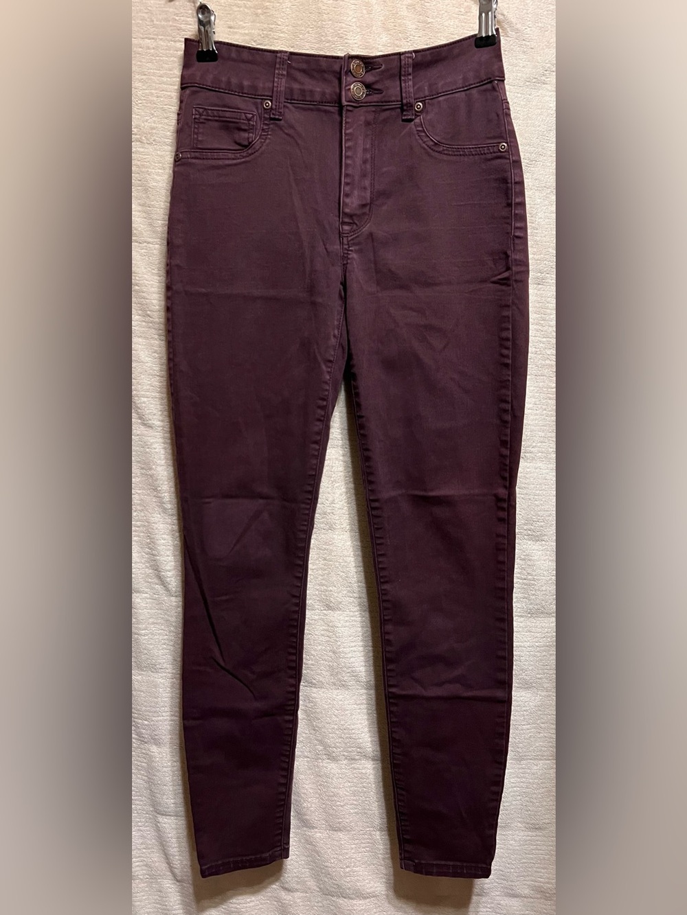 Maurices Dark Plum Stretch Skinny Jeans XS Double Button Mid Rise